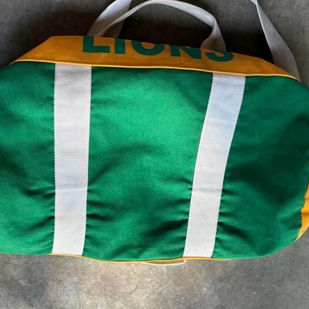 Vintage 90s West Linn High School green and yellow duffle bag